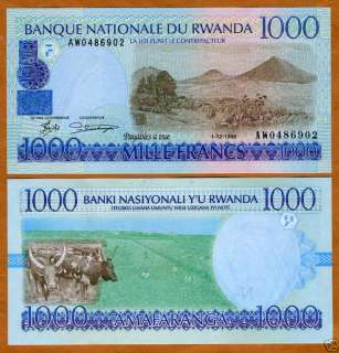 Rwanda, 1000 (1,000) Francs, 1998, P 27, CV$15, UNC  