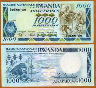 Rwanda / Africa, 1000 Francs, 1988, P 21, UNC  