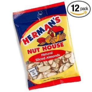 Hermans Nut House Natural Sliced Almonds, 2 Ounce Bags (Pack of 12 