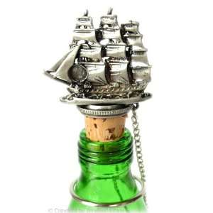  Cast Pewter & Cork Sail Boat Ship Wine Bottle Stopper 