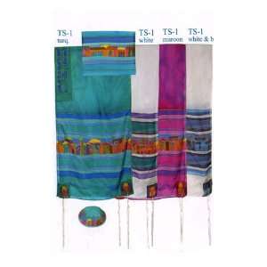 Noy Tallit Wool Blend Prayer Shawl in Blue, Light Blue, and Silver 