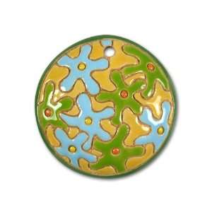   Stoneware Round Pendant   Blue and Green Deco Flowers: Home & Kitchen