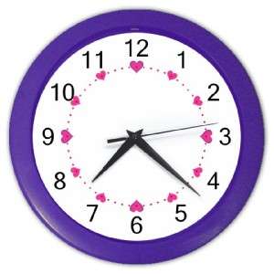 Roman Numerals Pink Hearts 10 Round Purple Wall Clock  