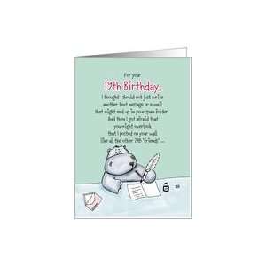  19th Birthday   Humorous, Whimsical Card with Hippo Card 