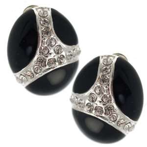  Baroque Silver Black Crystal Clip On Earrings Jewelry