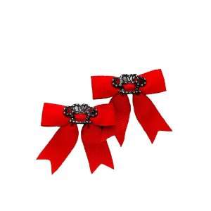 Red Love Brass Knuckles Ribbon Bow Hair Clips 2 Pack 