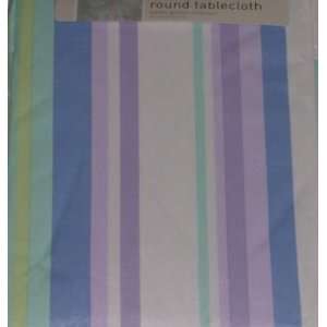 Lavender & Blue Stripe Vinyl Tablecloth 70 Round Lavendar Table Cloth