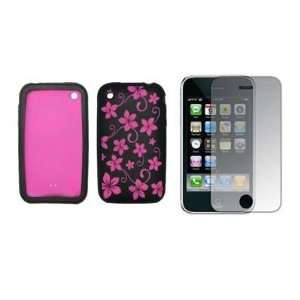  Hot Pink and Black Hawaii Flowers Design Silicone Gel Skin 