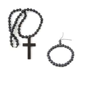   In One Price Huge Beaded Cross Necklace with Bracelet   Black: Jewelry