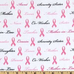  44 Wide Fight Like A Girl Ribbons White/Pink Fabric By 