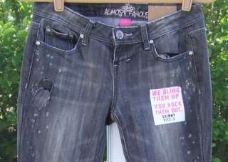 ALMOST FAMOUS DESTROYED BLACK WASH LOW RISE COTTON SPANDEX SLIM SKINNY 