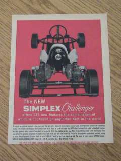 1960 SIMPLEX CHALLENGER ADVERTISEMENT GO KART AD MOTORS  