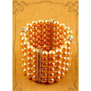   Fashion Six Rows Pearl Stretch Bracelet   Beige Color: Everything Else