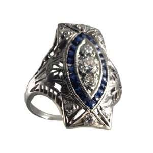  Diamond and Sapphire White Gold Antique Ring Jewelry