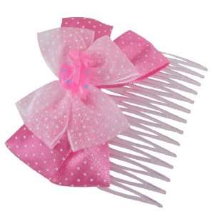   Two Layers Bowknot White Dotted Plastic Comb Hair Clip Pink Magenta
