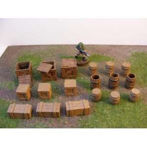    Miniature Terrain: Mixed Wooden Barrel & Crate Set: Toys & Games