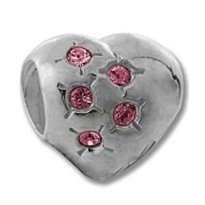  Retired Biagi Sterling Puffy Heart Bead with Pink CZs fits 
