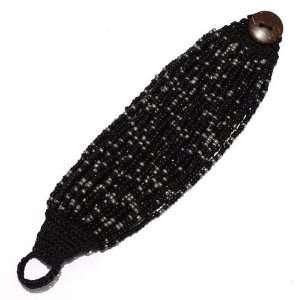Layered Bead Bracelet; 8.5L; Black And Hematite Beads; Black Crochet 