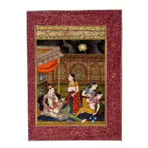  Antique Indian Handmade Mughal Painting Miniature a Seen of Mughal 