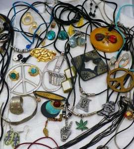 Vintage lot Hippie Retro Jewelry Peace Signs Spoon Ring Necklaces 