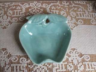 Vintage California Pottery Hoenig Apple Dishes Light Turquoise Set 4 
