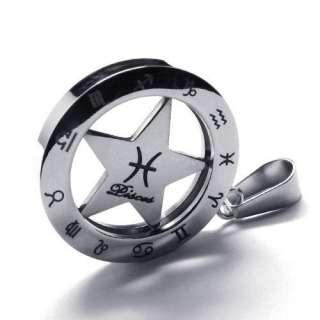 Mens Stainless Steel Pisces Zodiac Pendant Necklace  