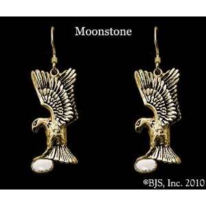   Yellow Gold, Moonstone set gemstone, Eagle Animal Jewelry, 14 k gold
