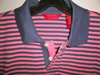 NWT   IZOD   2 Button Polo Shirt   Blue   Pink   Stripes Mens Medium 