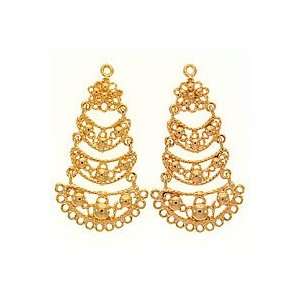  22K Gold Vermeil Fancy Tiered Chandelier Earrings 42mm 