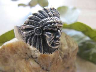   NATIVE AMERICAN Sterling Silver Repousse INDIAN CHIEF Mens RING  