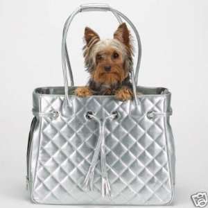 Zack &Zoey Quilted Metallic Dog Carrier SMALL SILVER:  