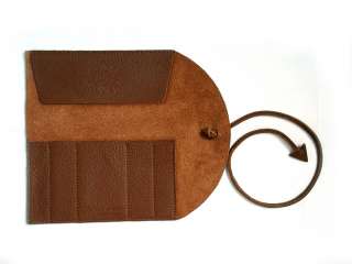 Brown Real Cowhide Straps Leather Pencil &Cosmetic Case  