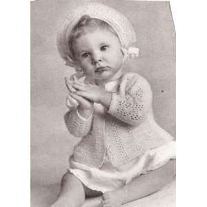 Vintage Crochet PATTERN to make   Baby Set Bonnet Sacque Shoes Mittens 