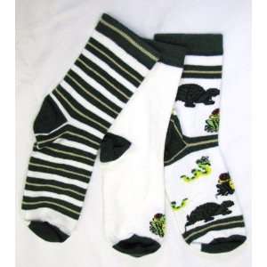  Childrens Mismatched Green Socks with Frog, Snake and 