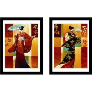  SAKURA/MISAKI Japanese Woman Kimono art 2 Piece FRAMED 
