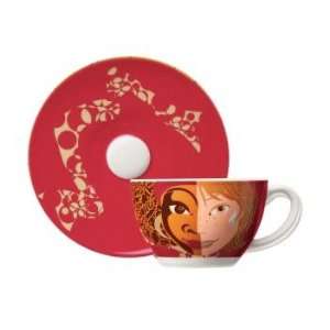 Cappuccino Coffee Mug and Saucer, Amore Mio, Split White Brown Face 