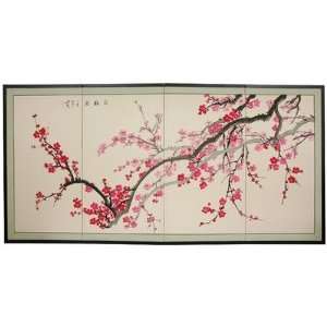  Plum Blossom Silk Screen with Bracket Size 36 H x 18 W 