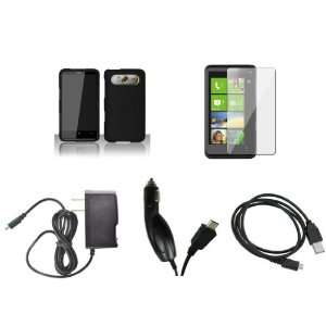 HTC HD7S (AT&T) Premium Combo Pack   Black Rubberized Shield Hard Case 