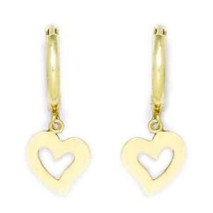 14K Yellow Gold Hollow Heart Huggy Earrings: Jewelry