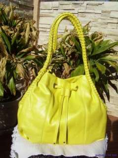 NWT ITALY PAOLO MASI XLG GLAZED CANARY YELLOW DRAWSTRING SHOULDER BAG 