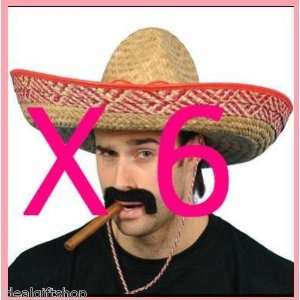  IDEALGIFTSHOP 6 X MEXICAN SOMBRERO HATS 6 X MOUSTACHE 6 X 