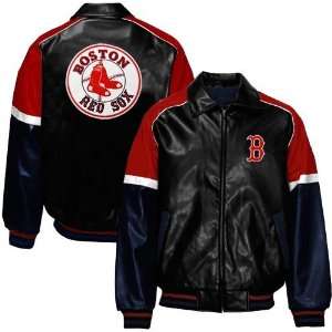  Boston Red Sox Black Varsity Pleather Jacket: Sports 