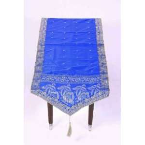 Blue sari Table Runner Pointed Custom made:  Kitchen 