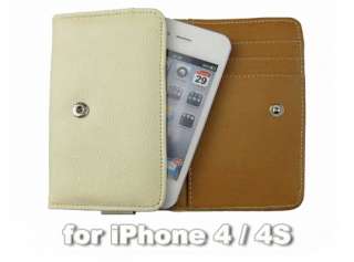   Card slot Leather Case Cover for iphone 4 iPhone 4S White M446  