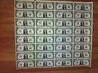 UNCUT SHEET♥ $1X32 Legal USA $1 DOLLAR BILLS REAL CURRENCY NOTES 