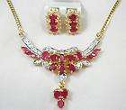 18k 14k, gf Gemstones Mada Ruby Red Stones Necklace Pendant Earrings 