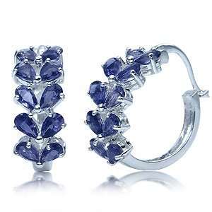    4ct. Natural Iolite 925 Sterling Silver LEAF Hoop Earrings Jewelry