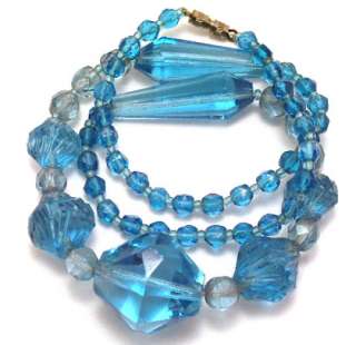 Vintage Czech Necklace Hand Cut Blue Crystal Jewelry  