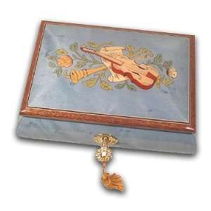 Gorgeous Light Blue Violin Italian Hand Inlaid Music Jewelry Box MARK 