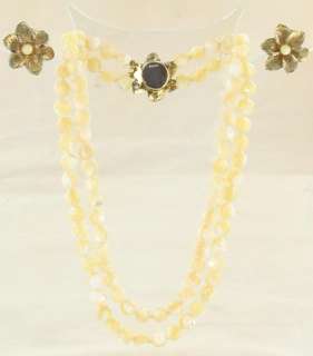 VINTAGE PRETTY MOP KNOTTED BEAD NECKLACE & EARRINGS SET  